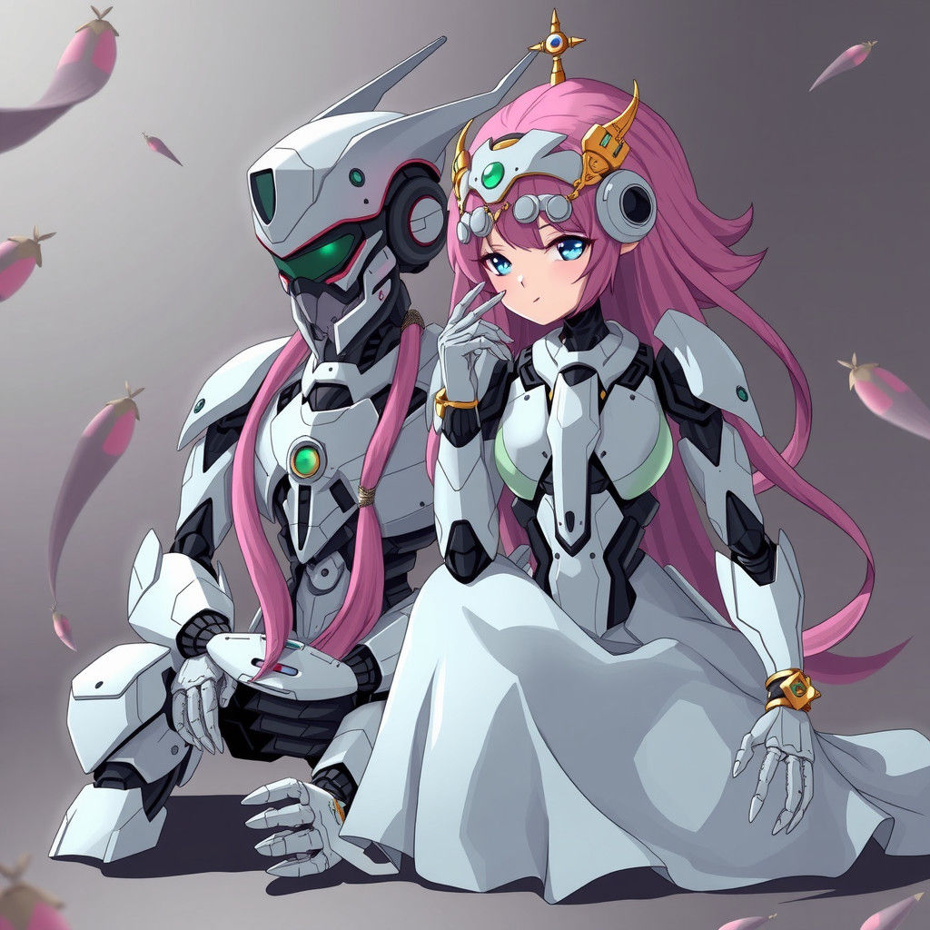 Robot and Girl in Cute Detailed Digital Art