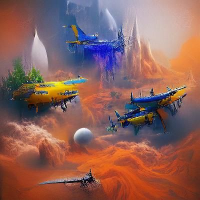 Sci-Fi Flying Drones in Detailed Matte Painting