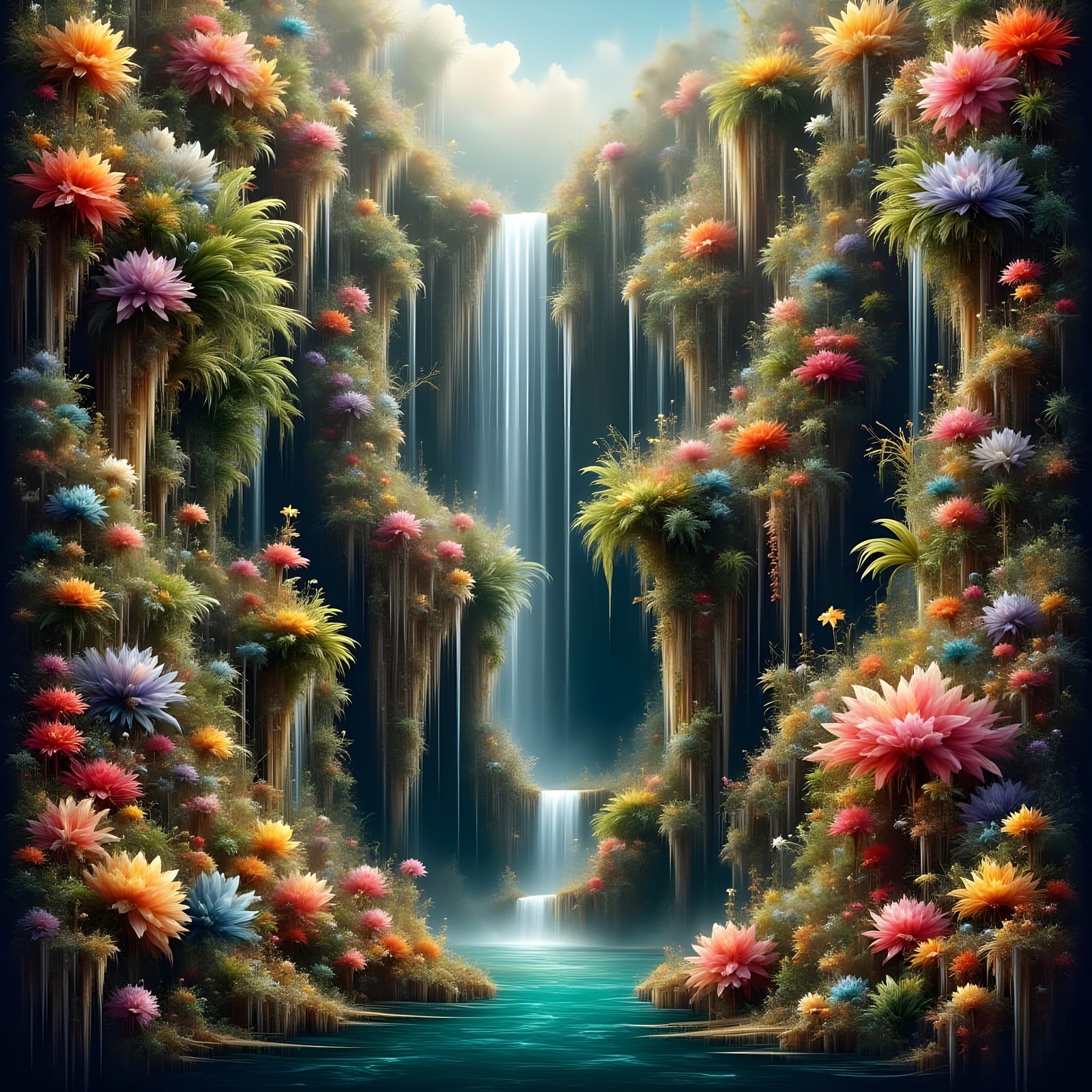 Surreal Floral Garden in Deep Gorge