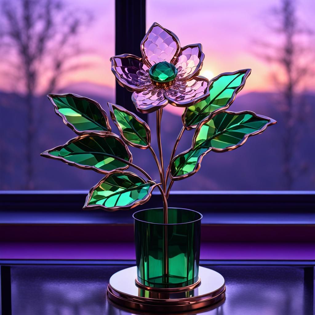 delicate crystal flower green and copper