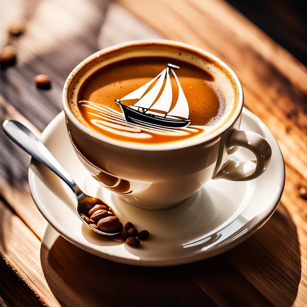 Latte Art Sailing Boat: Macro Coffee Photography