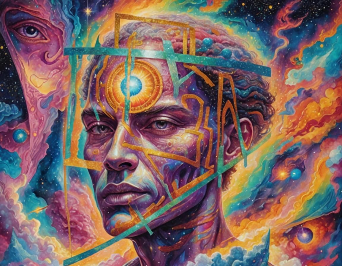 Surreal Cosmic Portrait in Pablo Amaringo Style