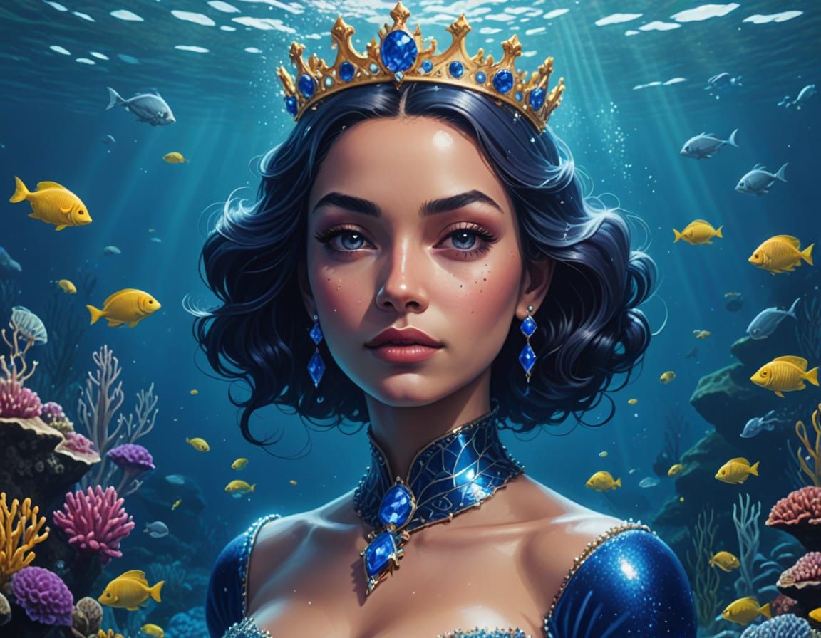 Majestic Queen Underwater in Sapphire Hues