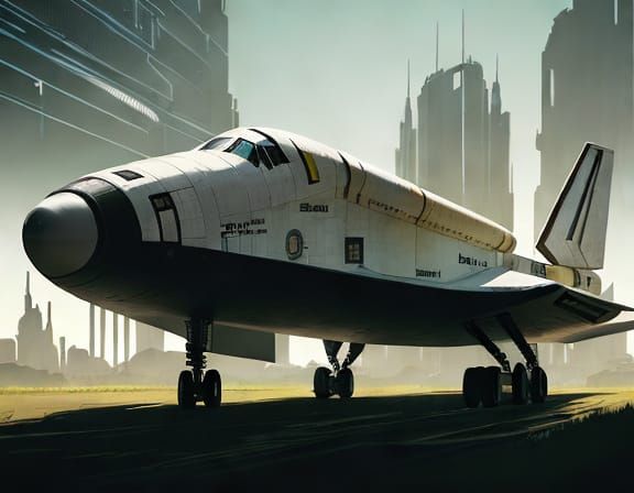 Retrofuturistic Space Shuttle Model in a Garden, Inspired by...