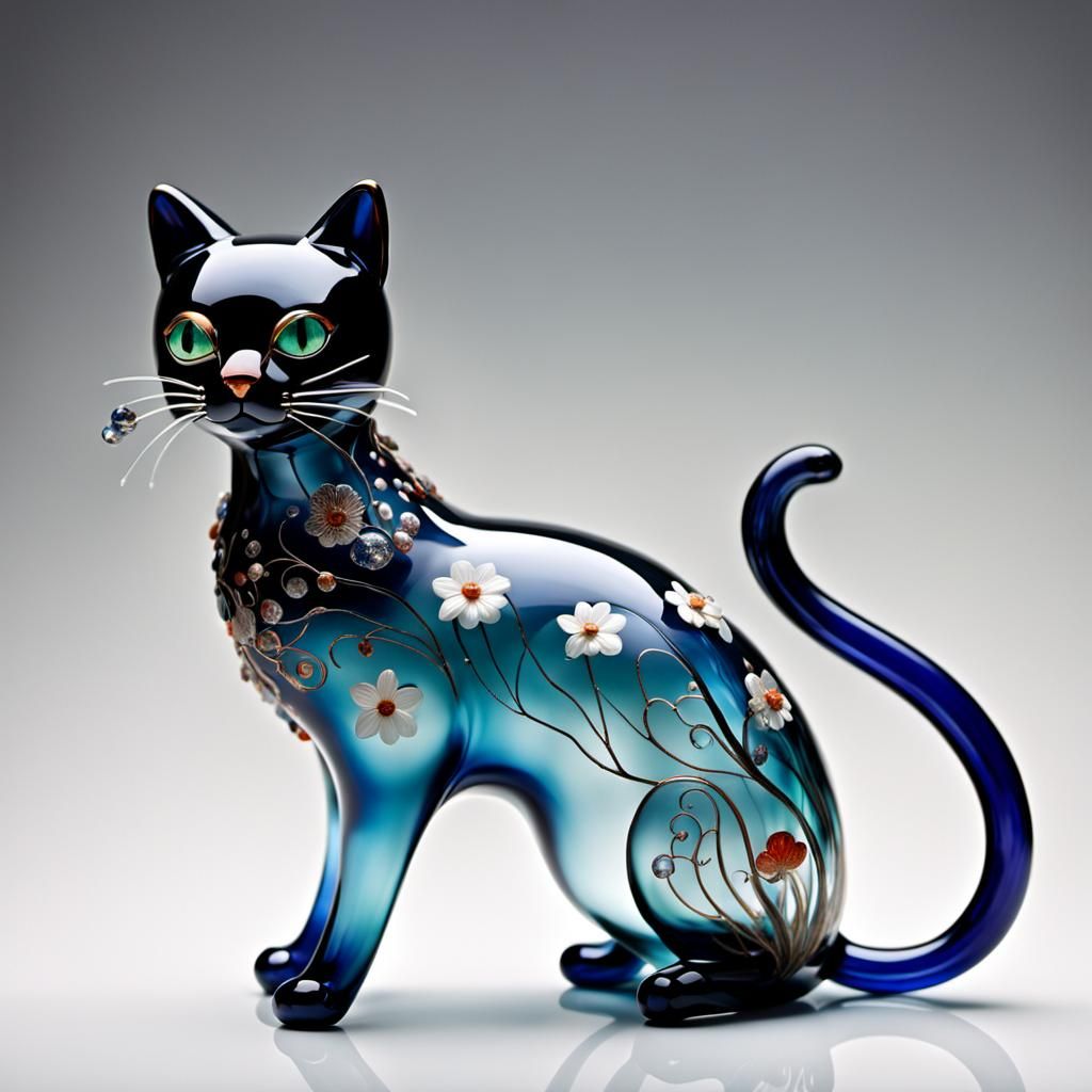 Elegant Glass Cat Sculpture Inspired by Nielsen