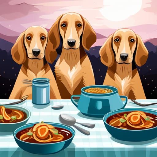 Afghan Hound Puppies at the Dinner Table