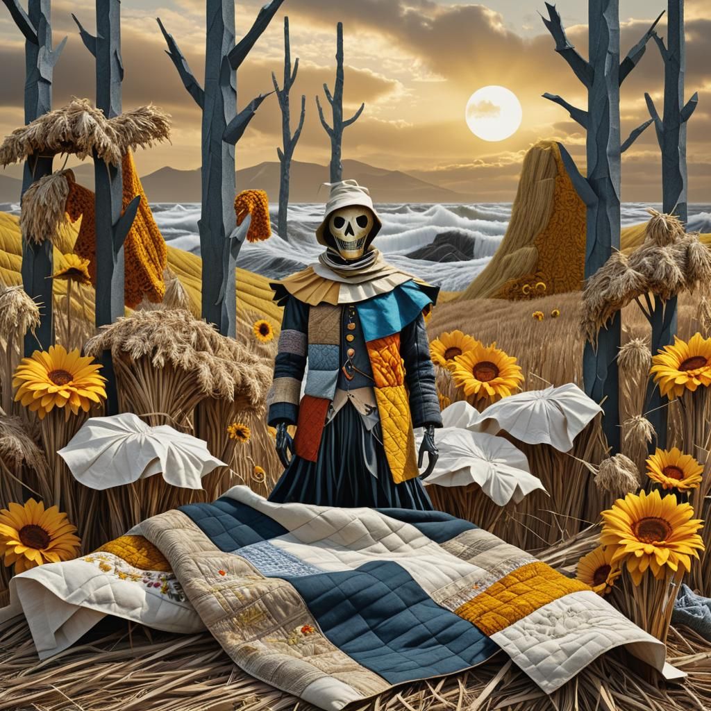 Surreal Scarecrow Collage in Hyperrealistic Style