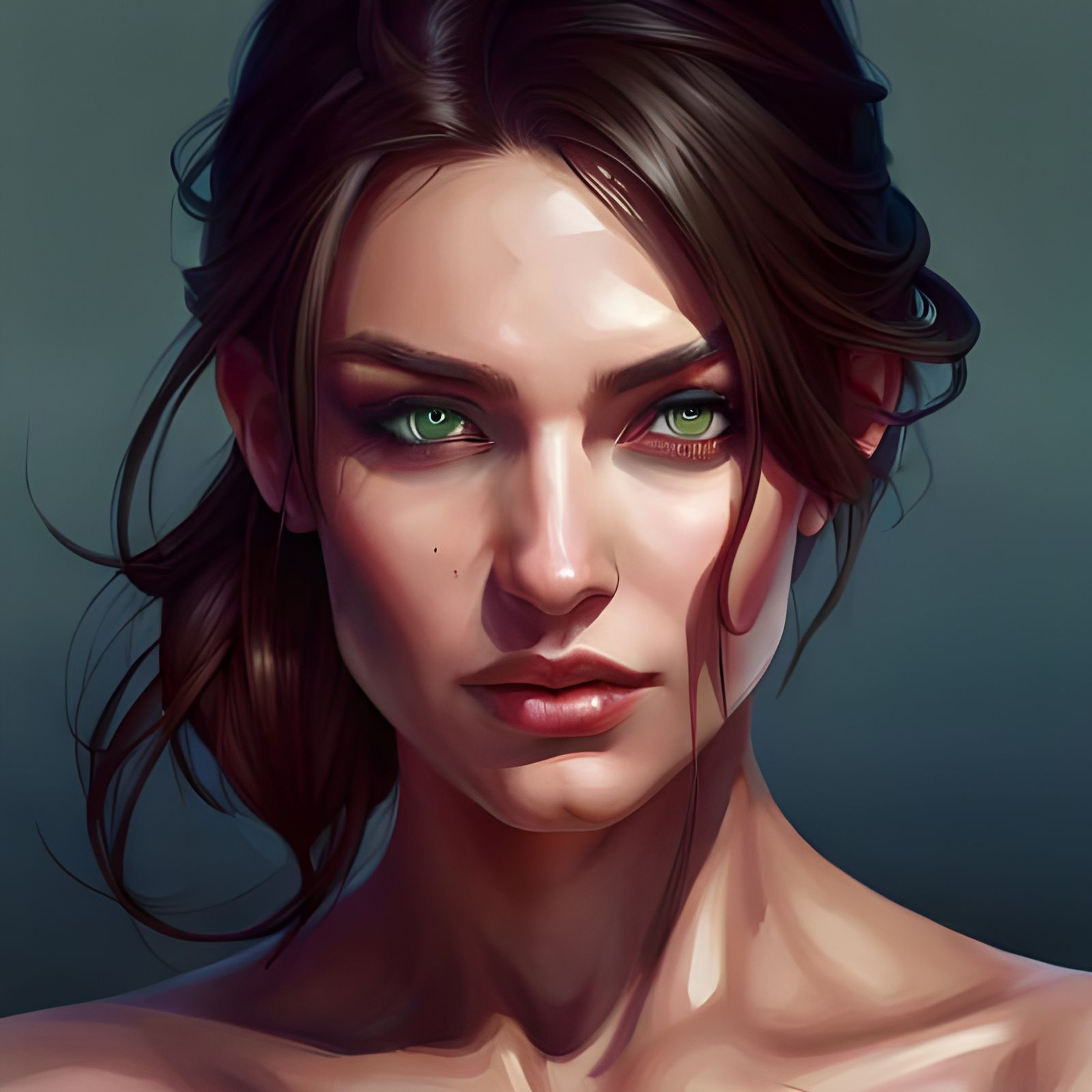 Brunette Green Eyes Portrait in Art Nouveau Style