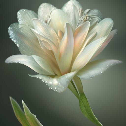 Hyperrealistic Lily with Dew Drops