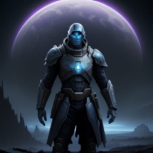 Sci-Fi Movie Poster: Glowing Warrior on Alien Planet