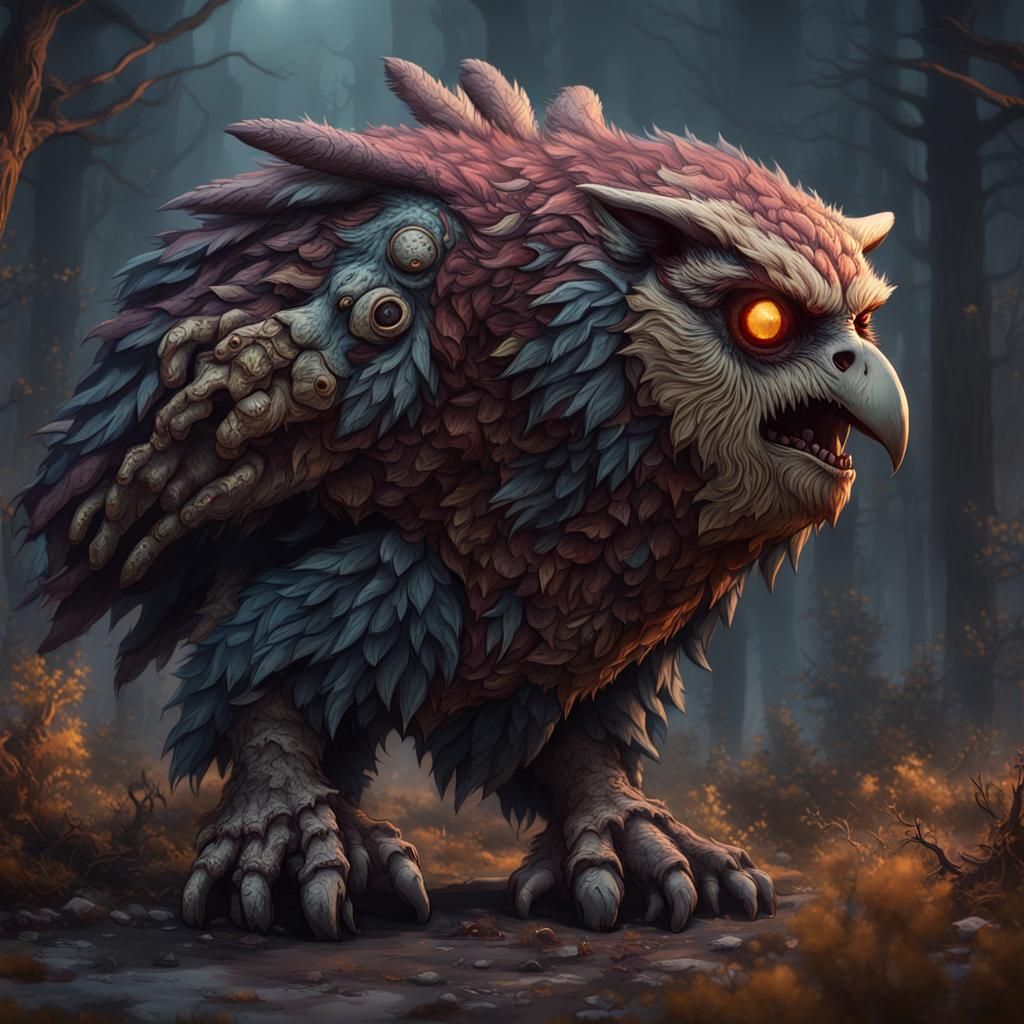 Zombie Owlbear in Detailed Matte Painting Style