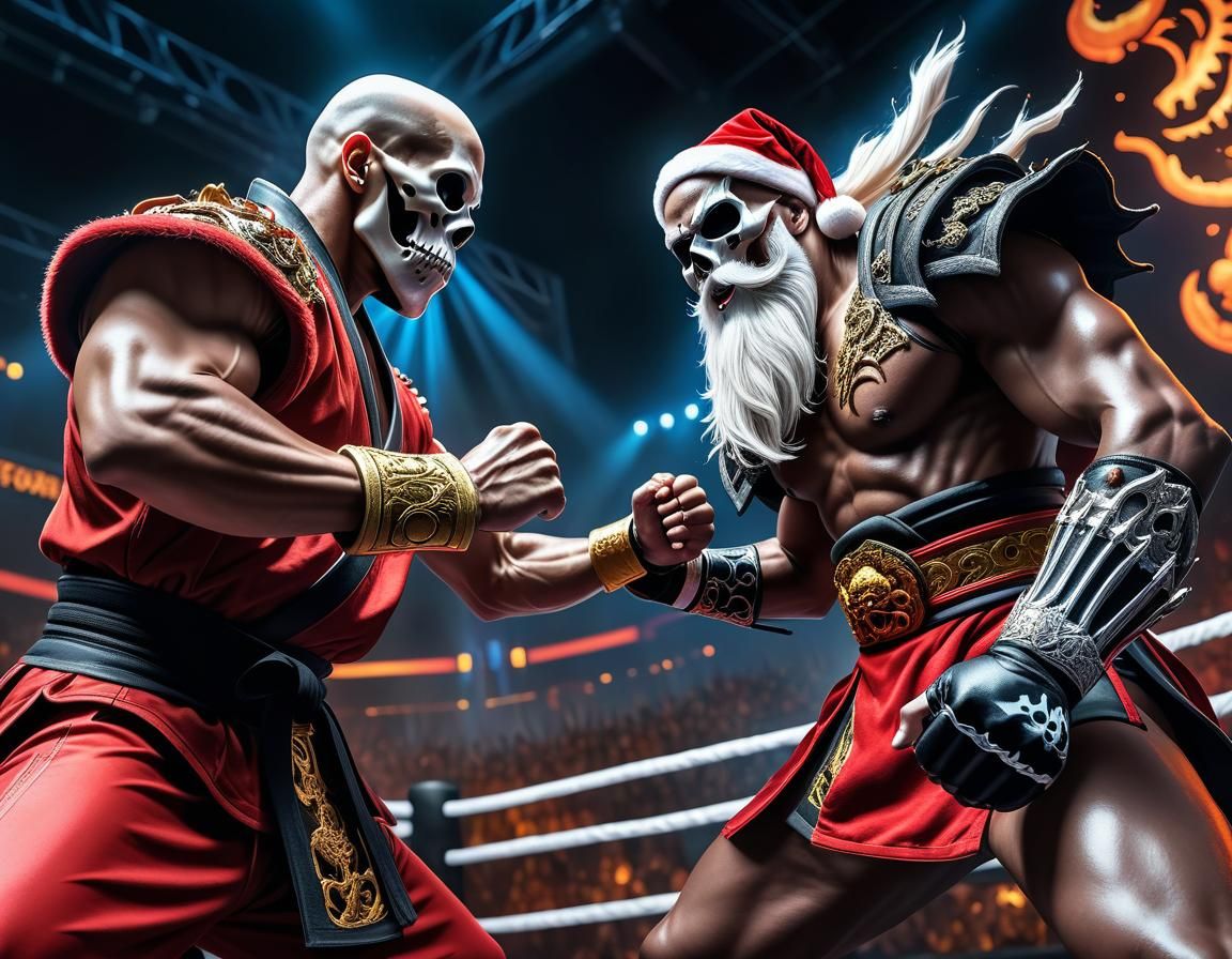 Epic Showdown: Skeleton vs. Santa in Martial Combat