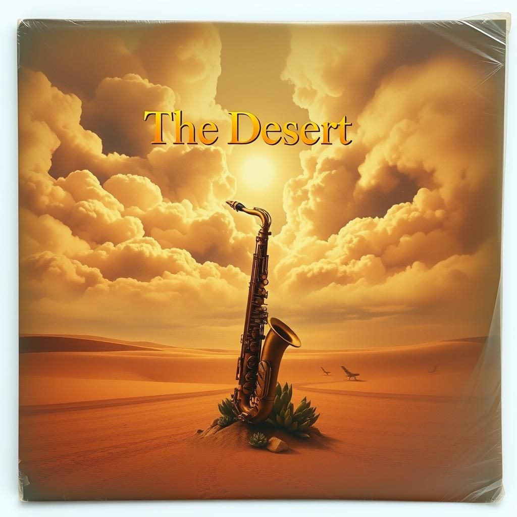 Jazz Album Cover: Saxophone in Desert Landscape