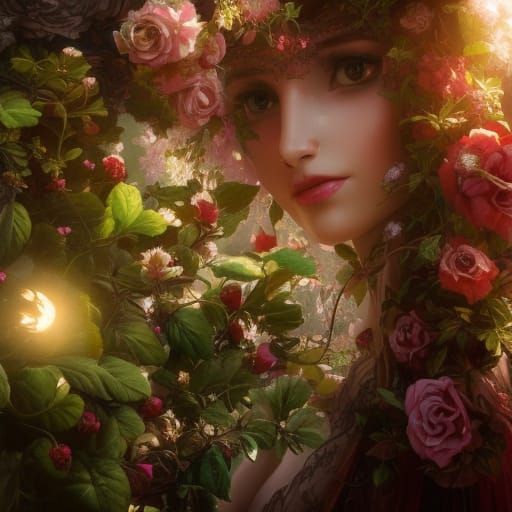 Emerald Clock in Overgrown Forest: Digital Art