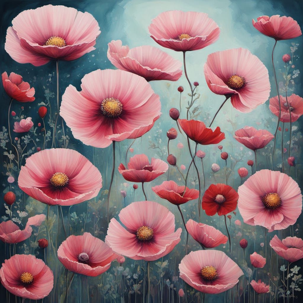 Abstract Surrealist Floral Painting in Cyberpunk Style