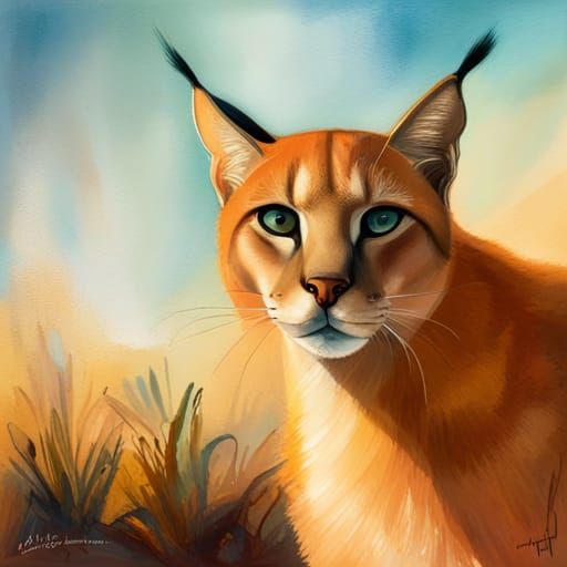Caracal in Egyptian Desert, Photorealistic Painting