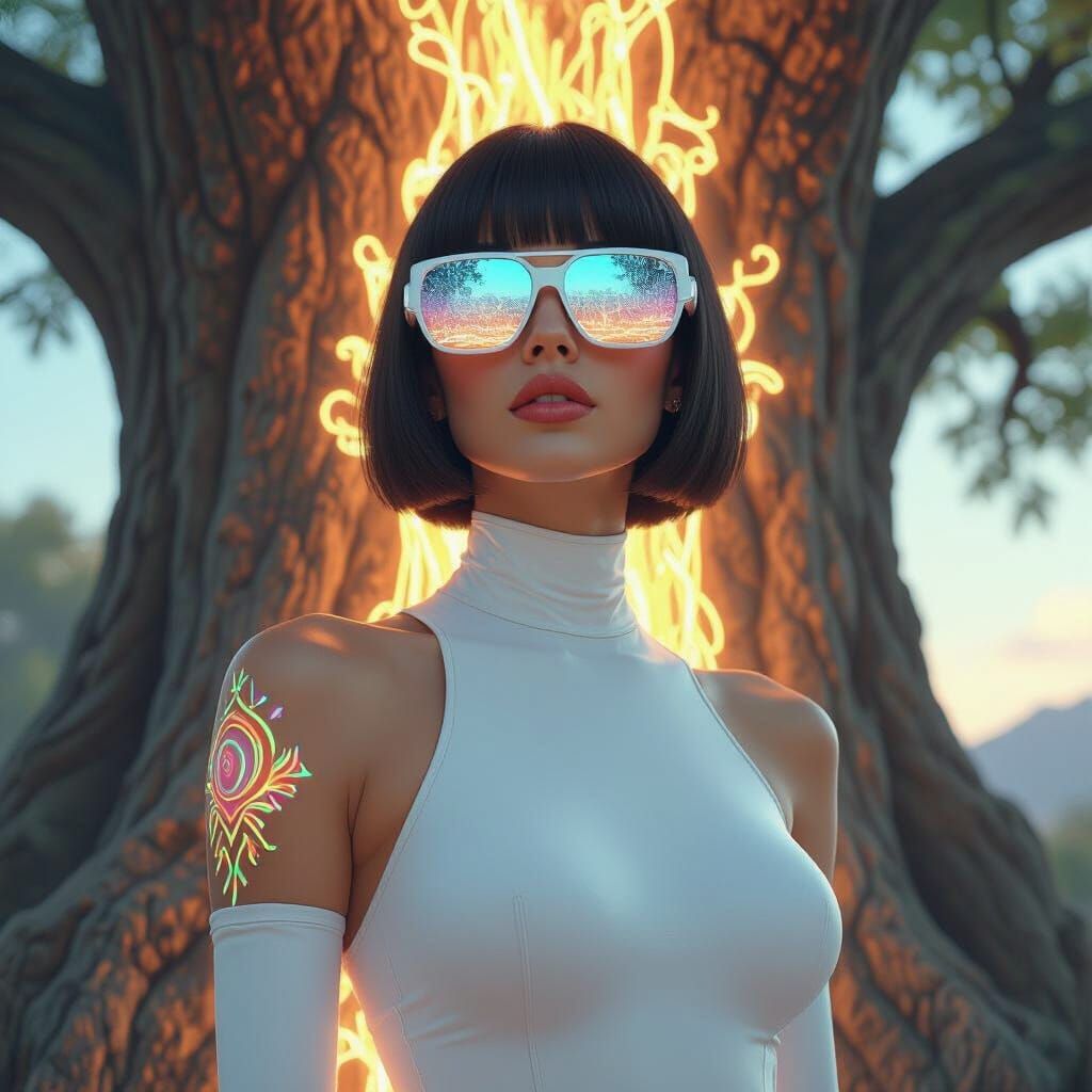 Futuristic Woman with Bioluminescent Tattoos