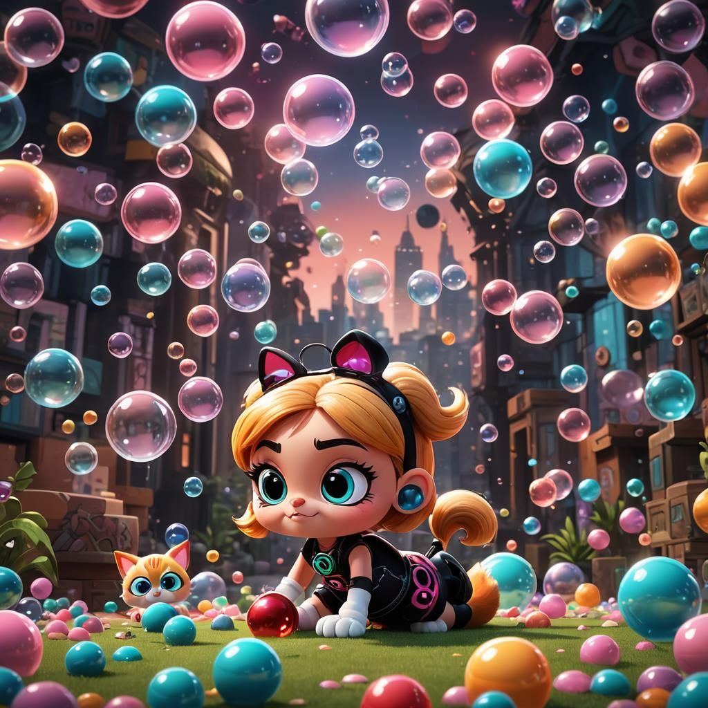 Bubbles and Cat Play Video Games