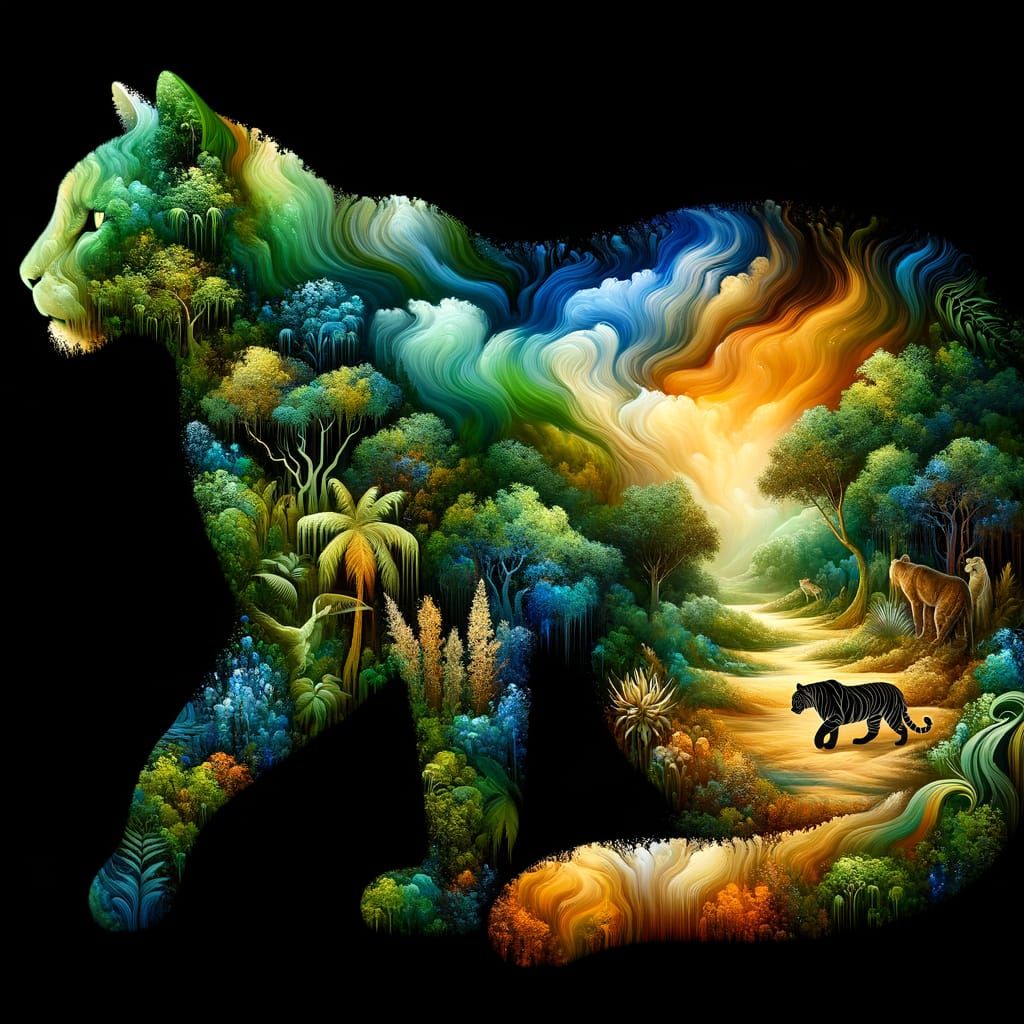 Cat Silhouette Portal to Jungle and Desert Dreams