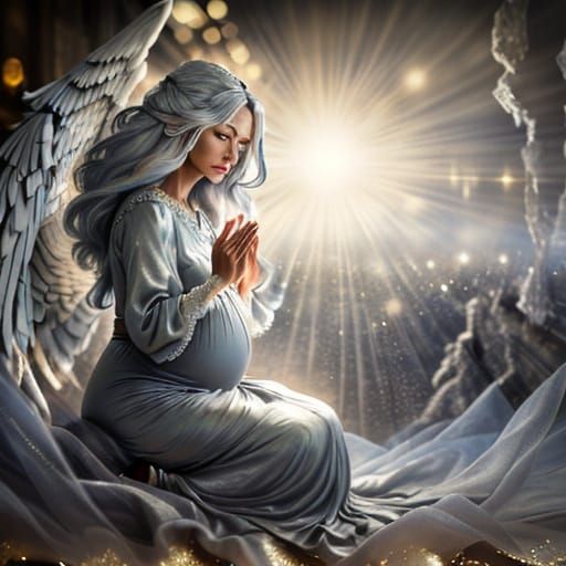 Angel Woman in Prayer, War-Torn World, Hyper-Realistic Portr...