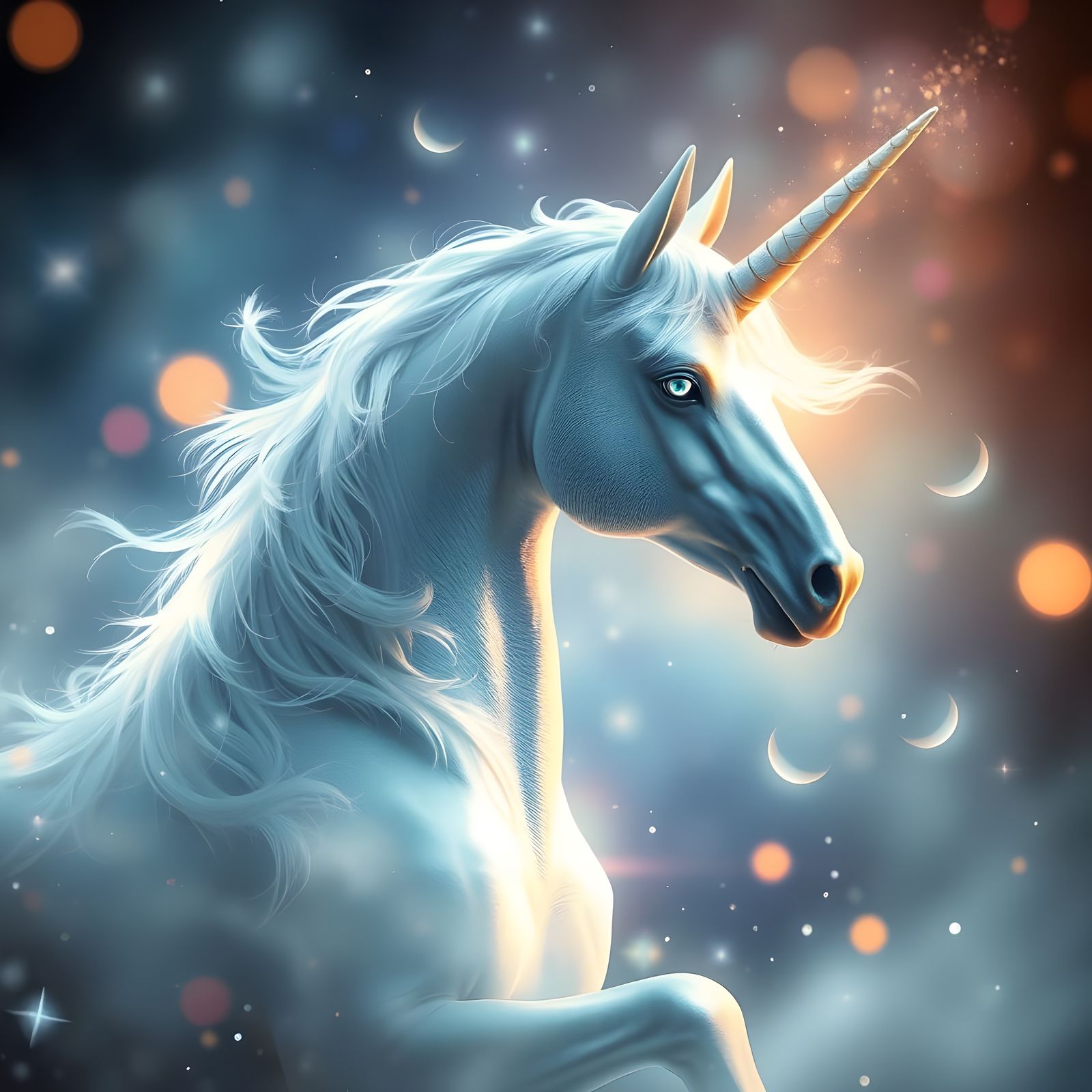 Ethereal Harmony in Whimsical Silver Unicorn Portrait