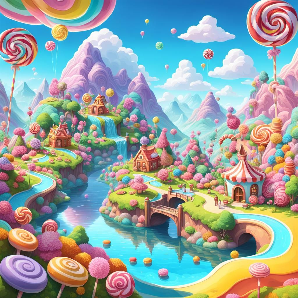 Colorful Candy Fantasy Land Digital Illustration