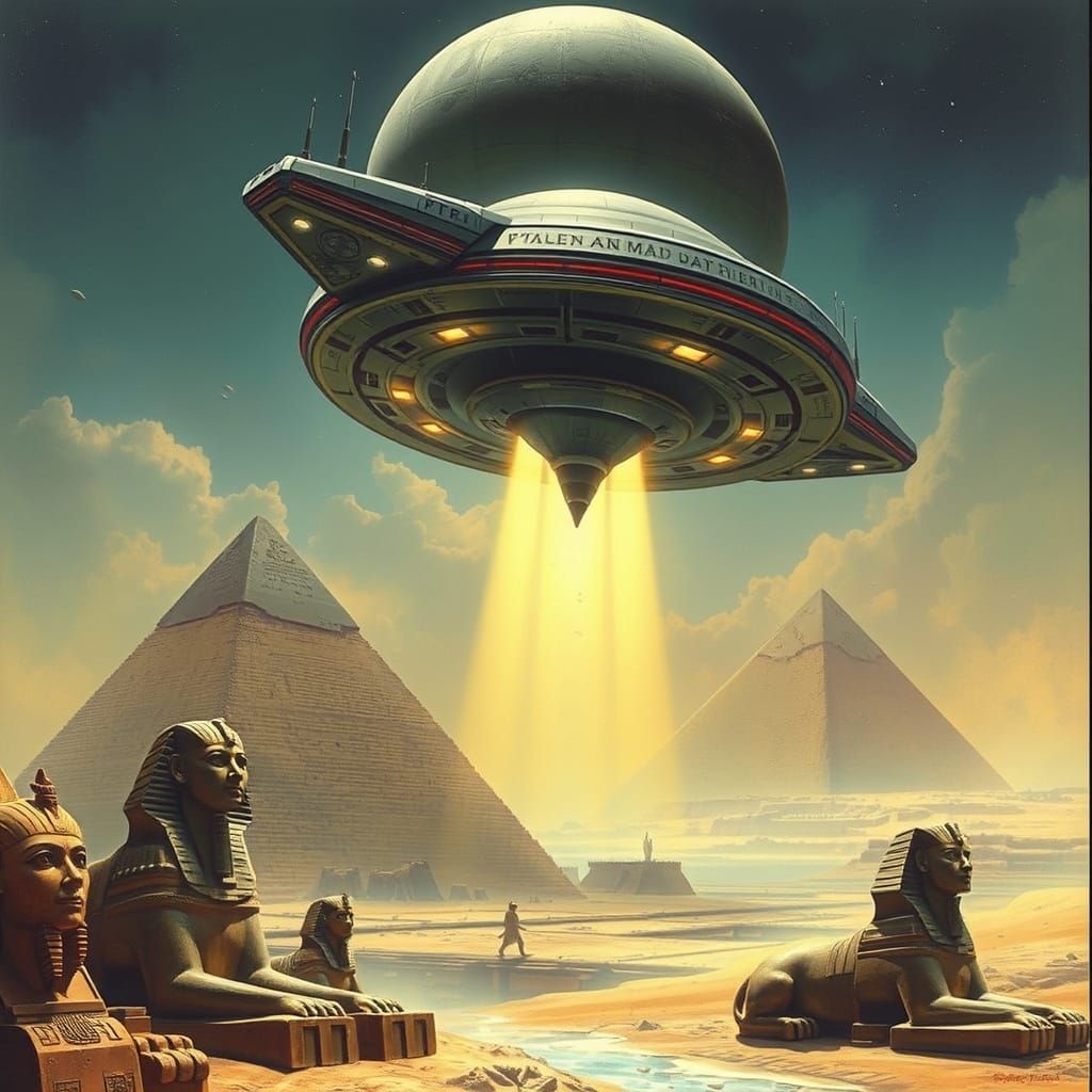 Ancient Alien Starship over Egyptian Pyramids