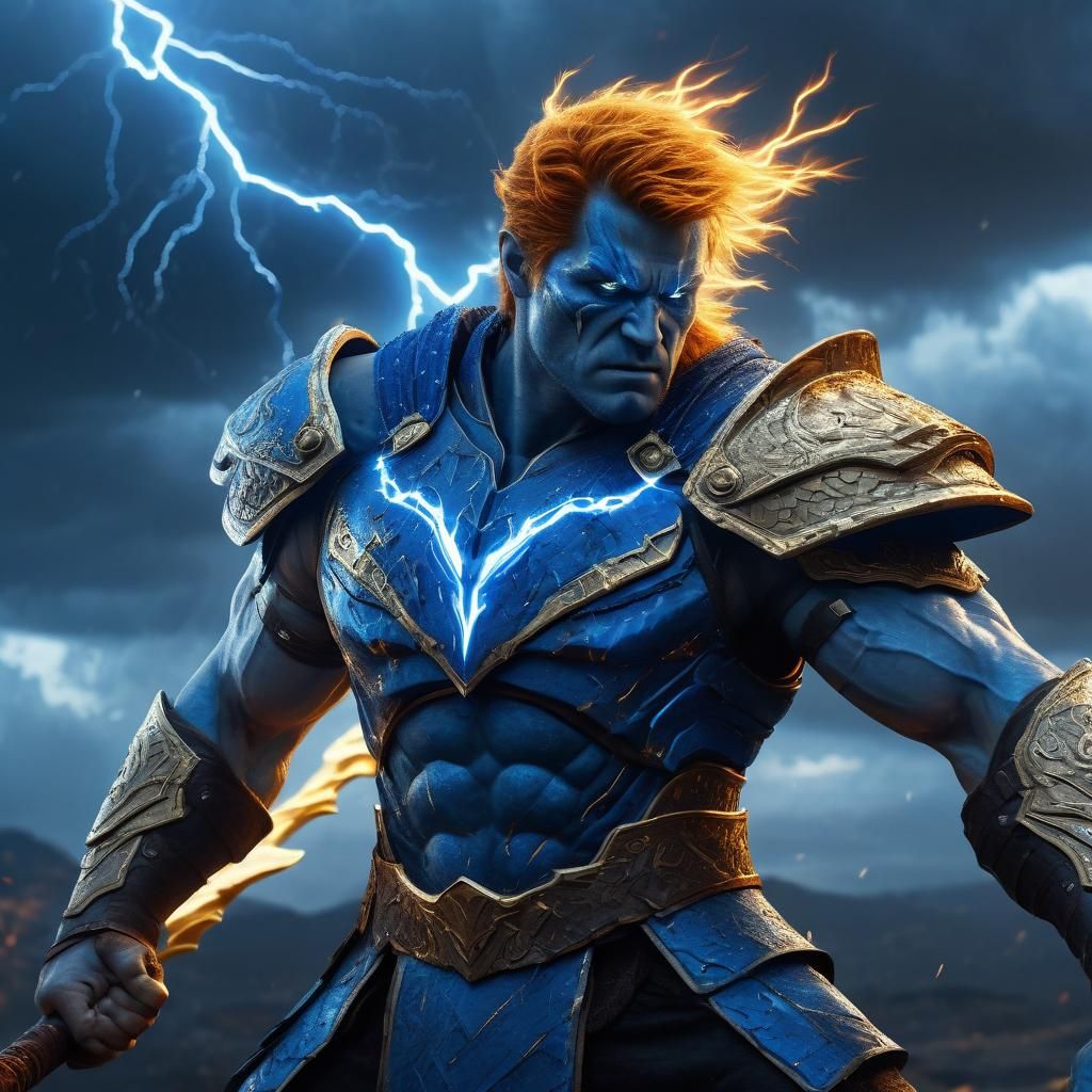 Warrior Wielding Elemental Thunder Axe