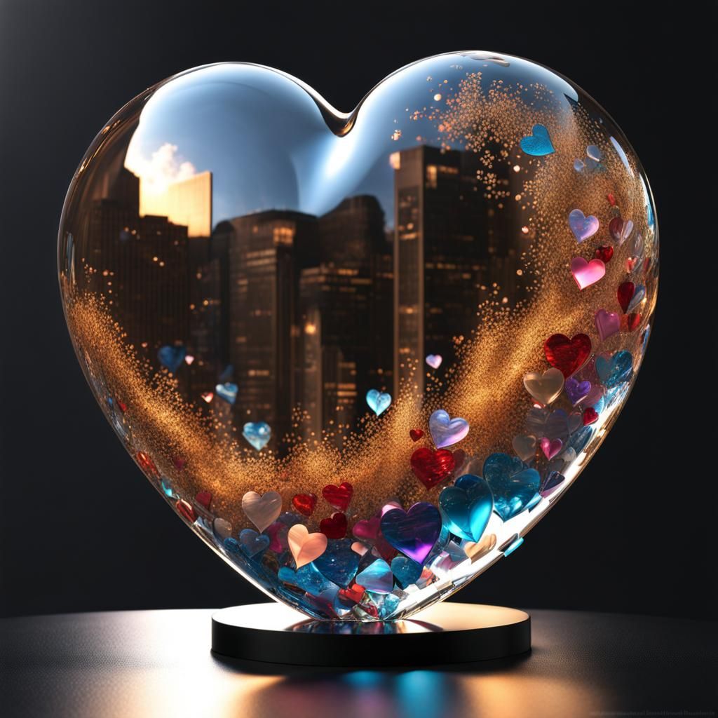 The Enormous transparent glass heart is filled with pieces o...