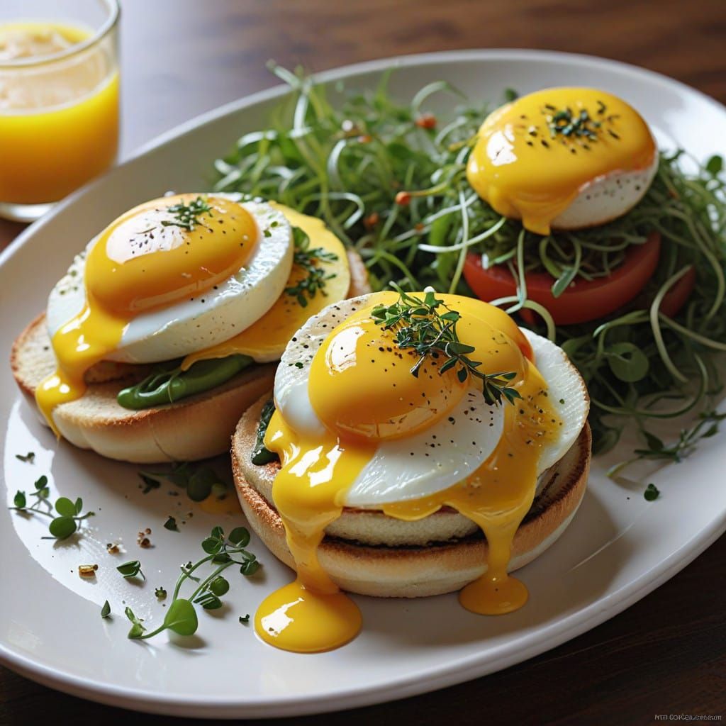 Golden Benedict Egg in Vibrant Anime Style