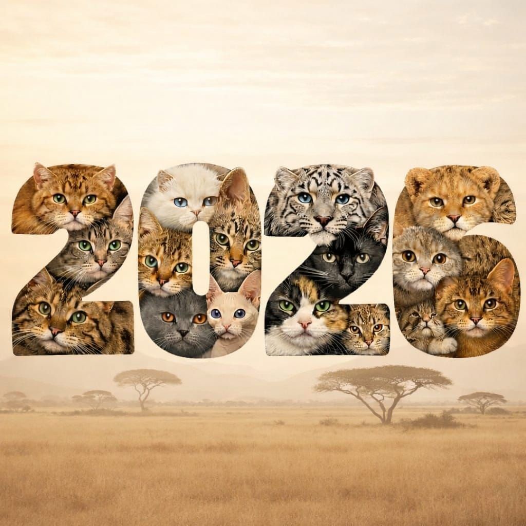 Numbers 2026 Made of Cat Faces