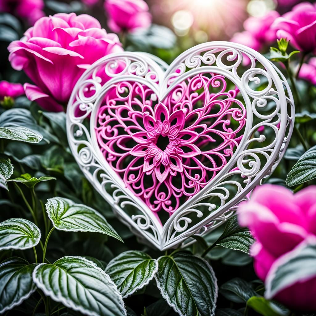 Dreamy Garden Scene with Pink Love Heart Energy