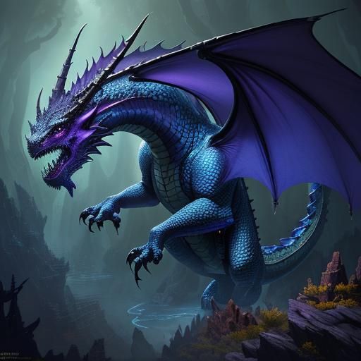Majestic Dragon Protecting Purple-Haired Queen in Mystical F...