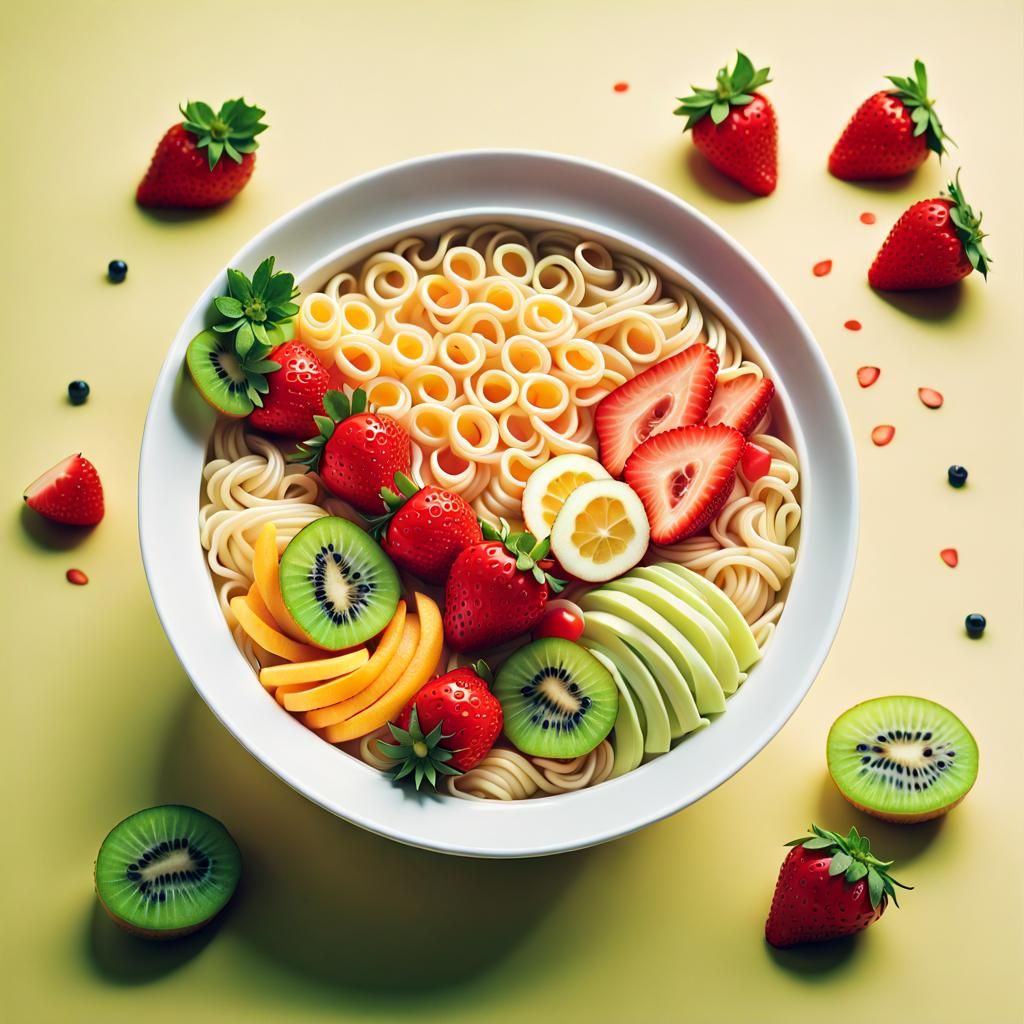 Fruity Ramen in Isometric View, Digital Art Style