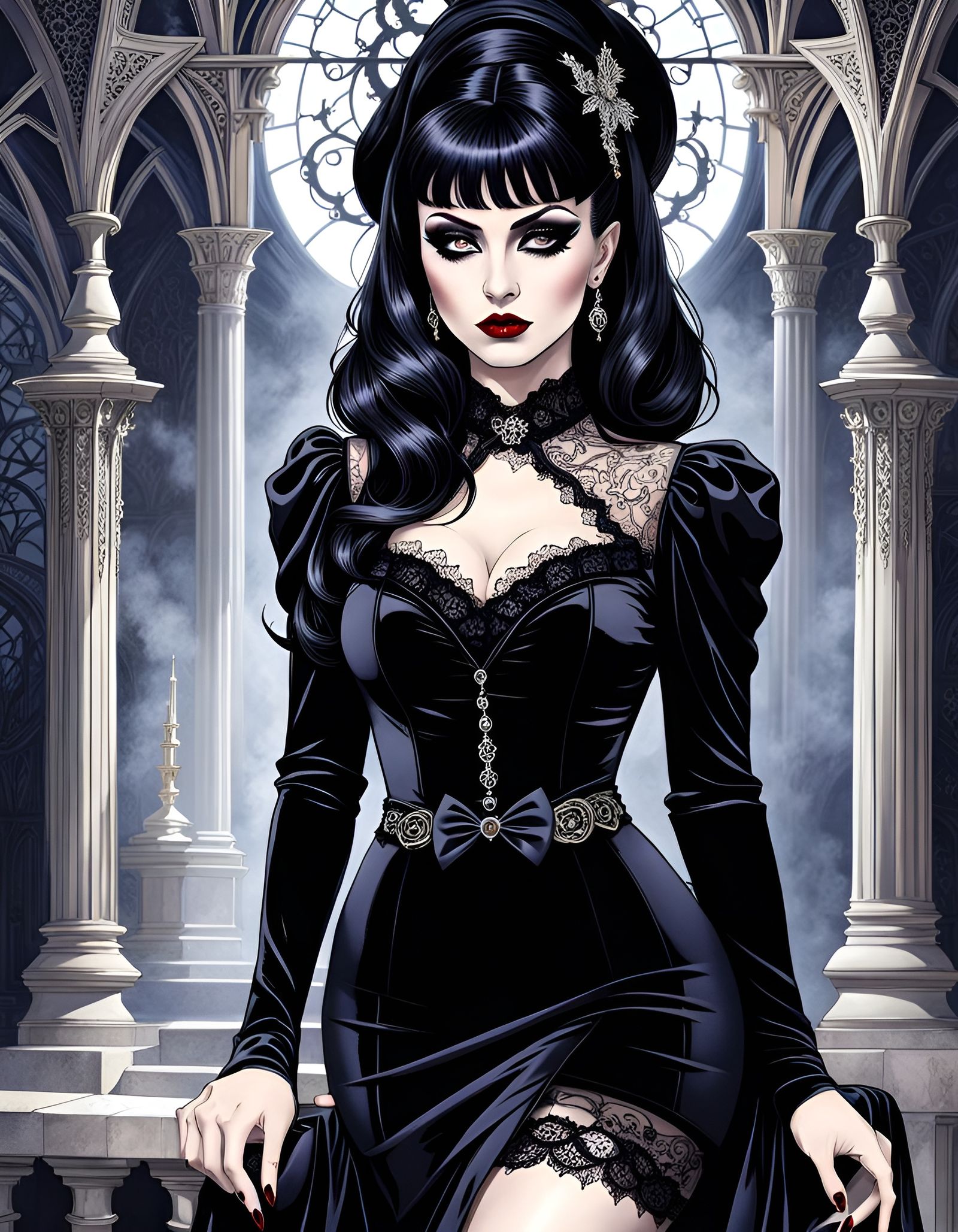 Gothic Pinup: Alluring Woman in Black Velvet