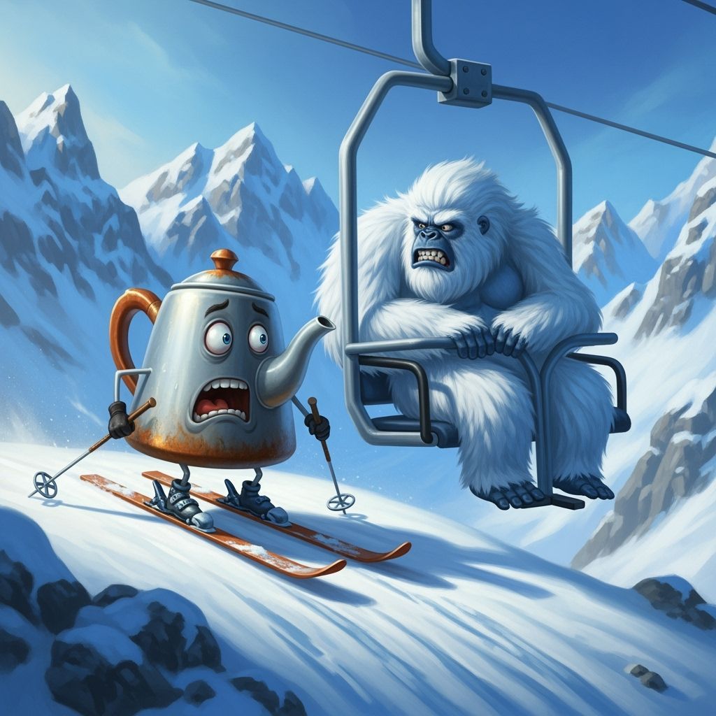 Terrified Teapot Skier Flees Yeti in Alps
