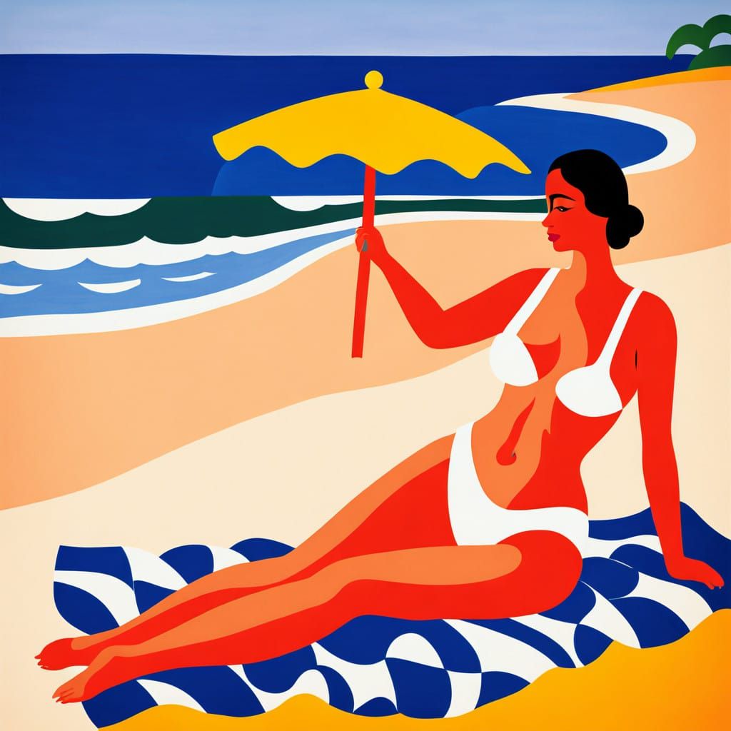 Woman at the Beach in Fauvist Art Style