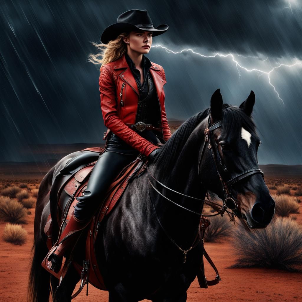 Woman on Stallion in Stormy Desert: Digital Matte Painting