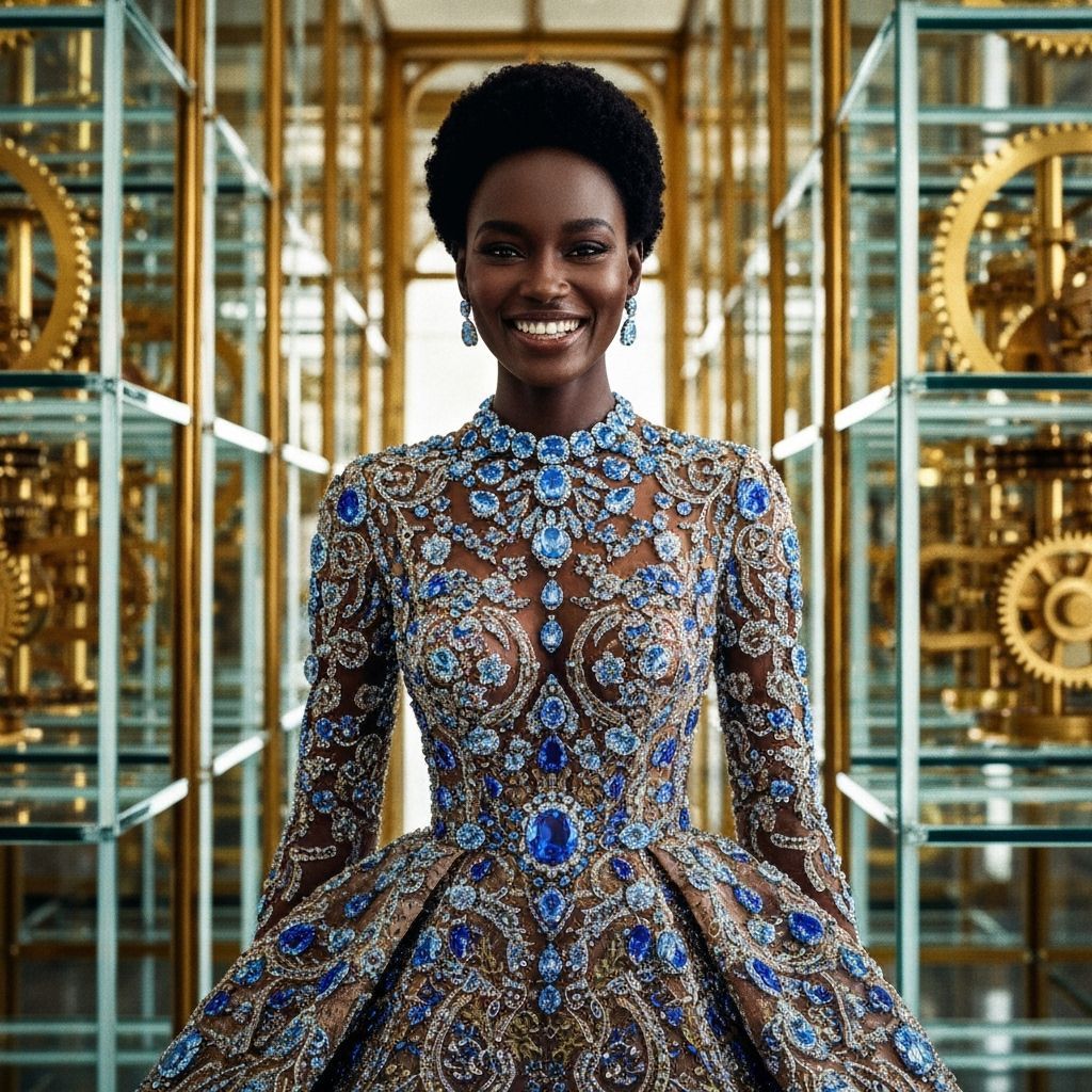 Smiling Woman in Diamond Gown, Luxury Photography