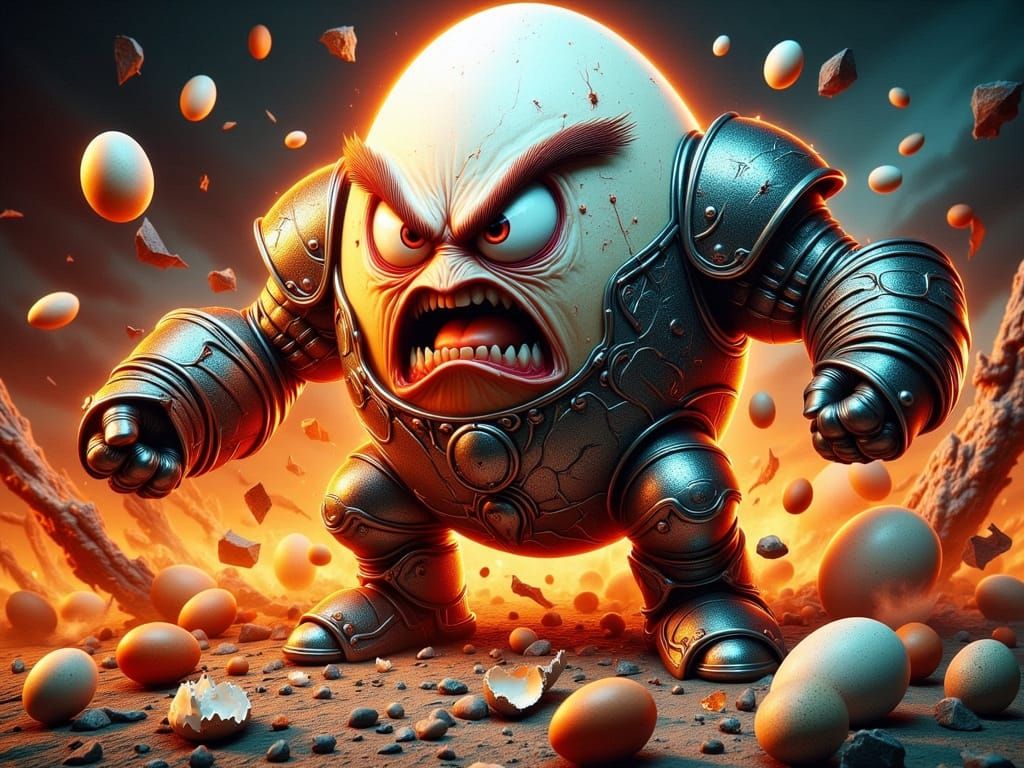 Medieval Angry Egg Warrior Cracking Open, Ink Crosshatching ...