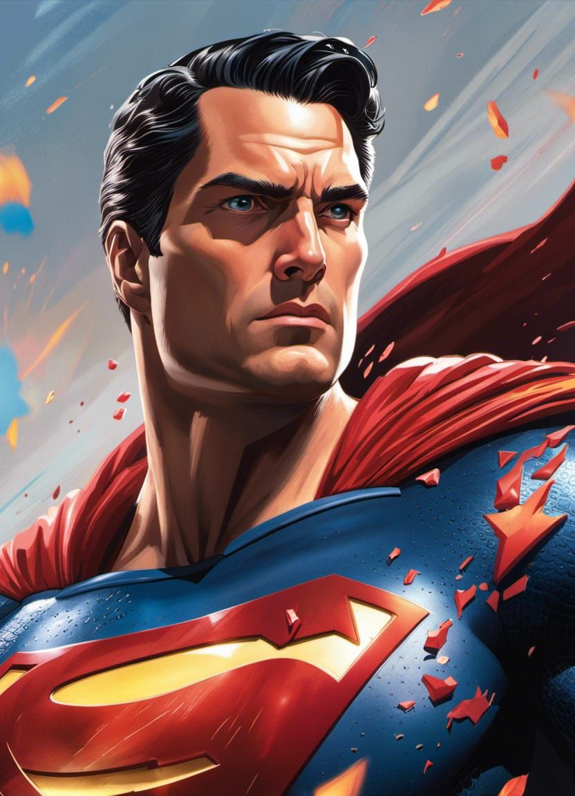 Hyperrealistic Superman Splash Art: Detailed and Dramatic