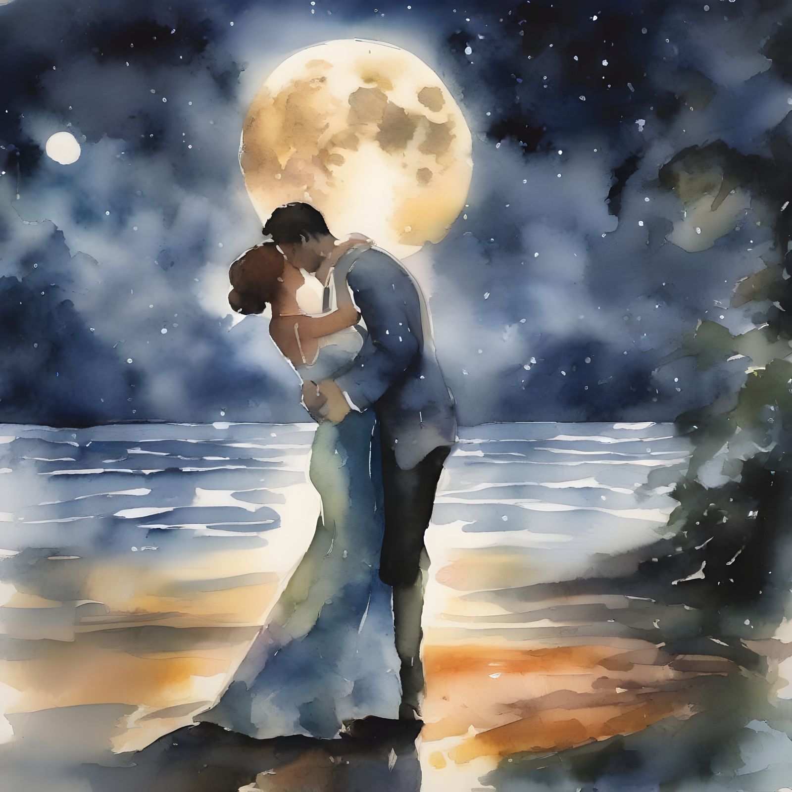 Ethereal Moonlit Dance in Whimsical Watercolor