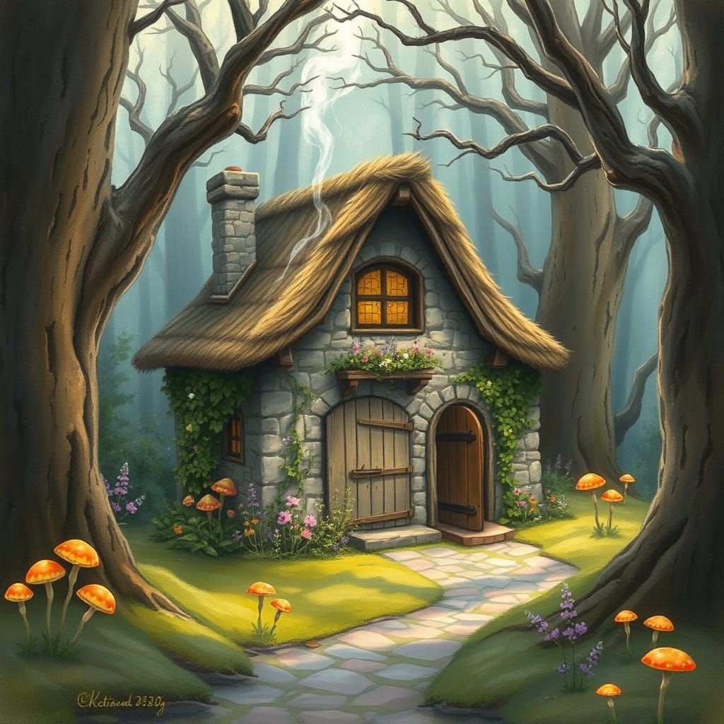 Enchanted Cottage in Impressionist Style