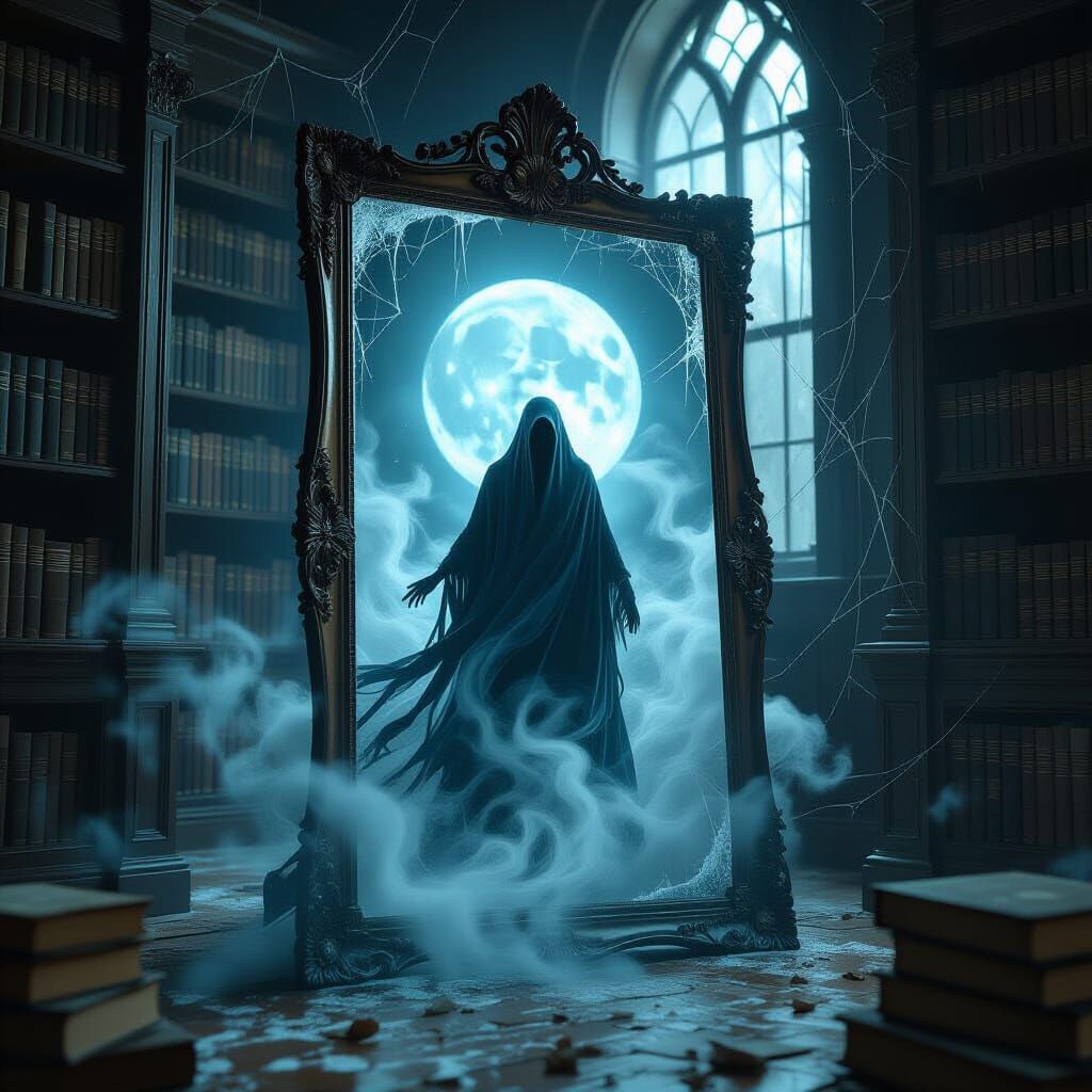 Spectral Figure Emerges from Antique Mirror