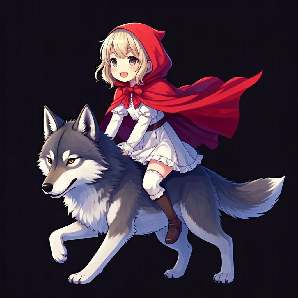 Little Red Riding Hood Rides Wolf in Anime Style