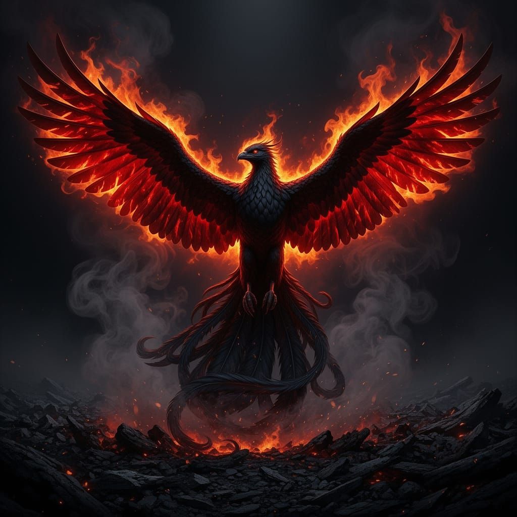Black Phoenix Rises from Ashes in Fiery Display