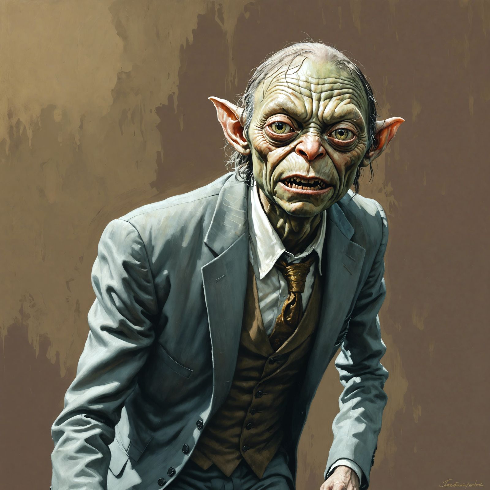 Gollum as Sinister Attorney: Oil Painting