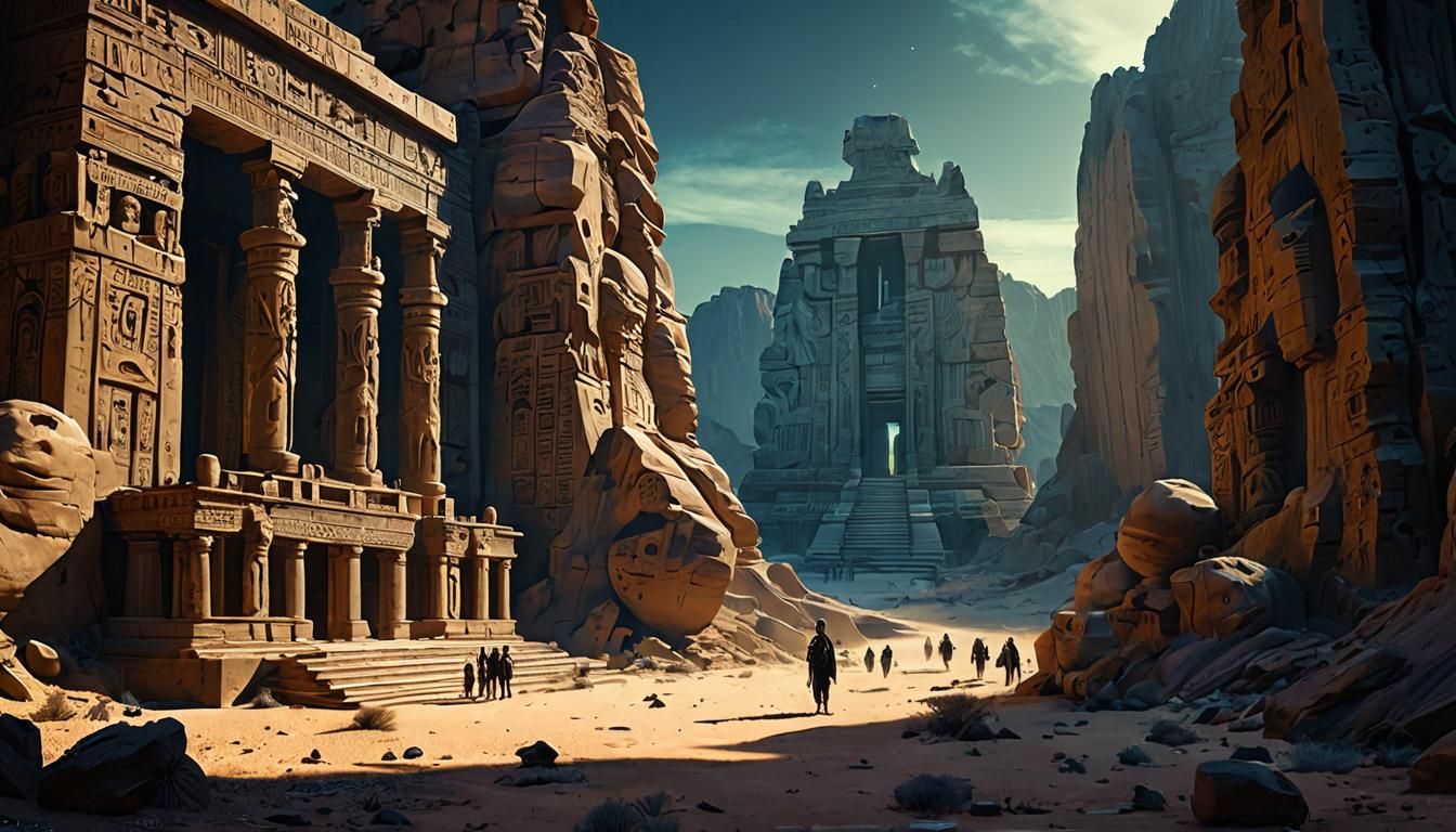 Ethereal Temple Oasis Amidst Celestial Ruins