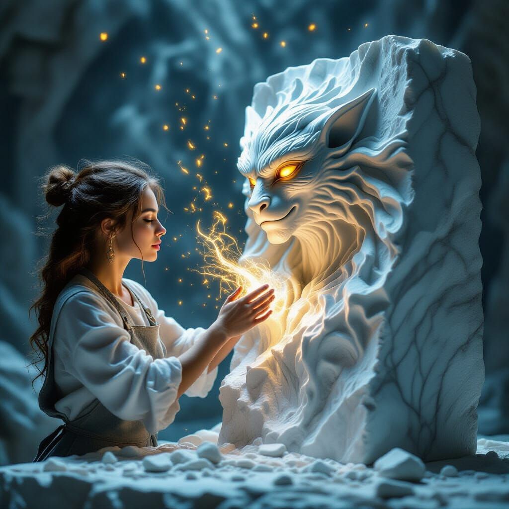 Sculptor Uses Magic to Shape Stone Sculpture