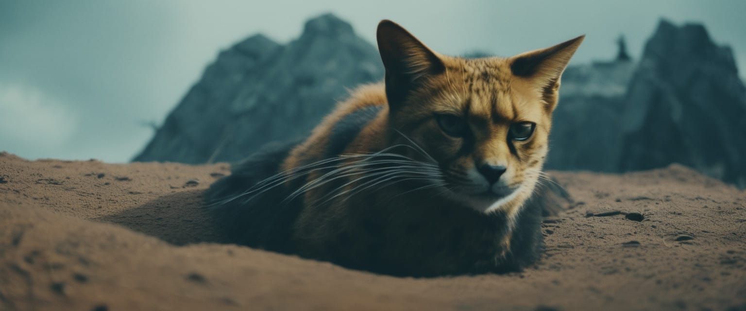Thoughtful Boris the Cat in Cinematic Film Still